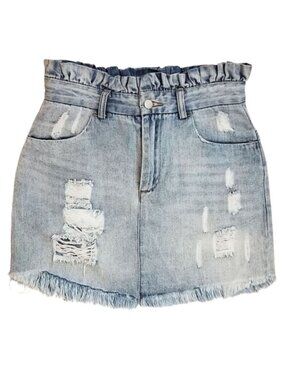 HAYDEN Distressed Denim Blue Jean Skirt Raw Hem Women's S